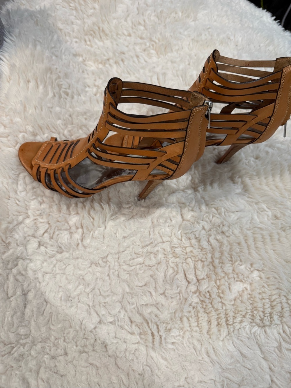 Coach Tan Strappy Cage High Heel Sandals
